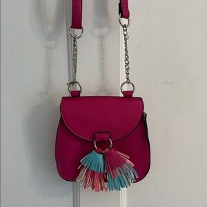 Candie's Vibrant Pink Crossbody Bag with Tassels